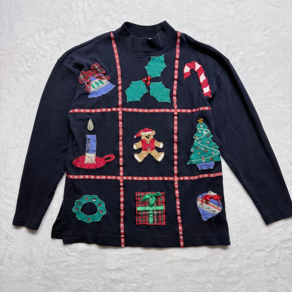 Laura‎ Gayle Petite Mock Neck Long Sleeve Christmas Sweater Teddy Bear Tree